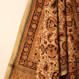 Beige - Handloom Cotton Block Printed Pedana Kalamkari Towel 13