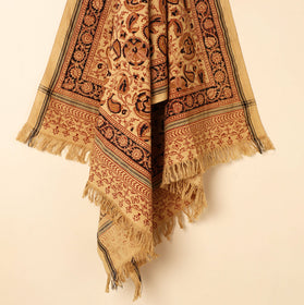 Beige - Handloom Cotton Block Printed Pedana Kalamkari Towel 13