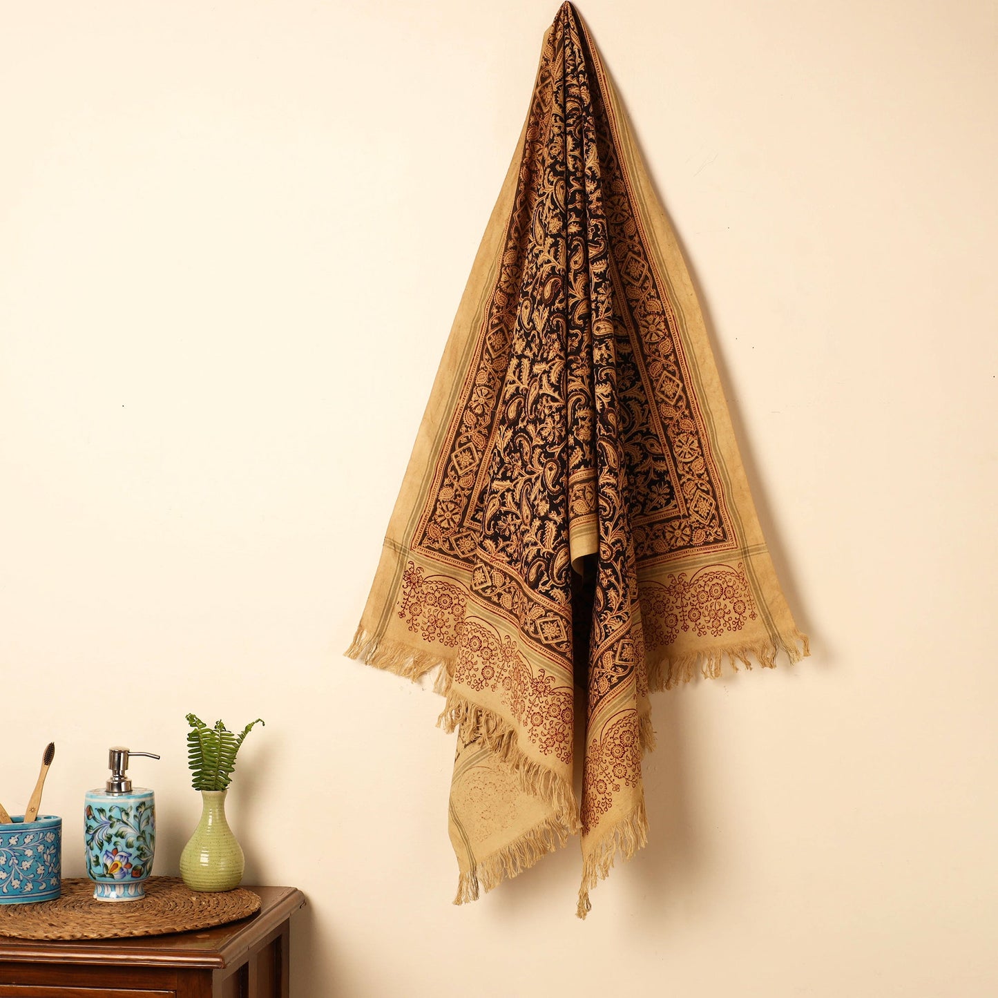  Handloom Cotton Block Printed Pedana Kalamkari Towel 