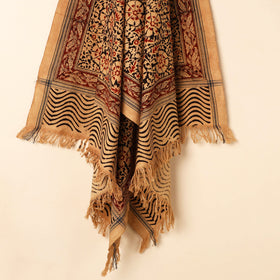 Beige - Handloom Cotton Block Printed Pedana Kalamkari Towel 17