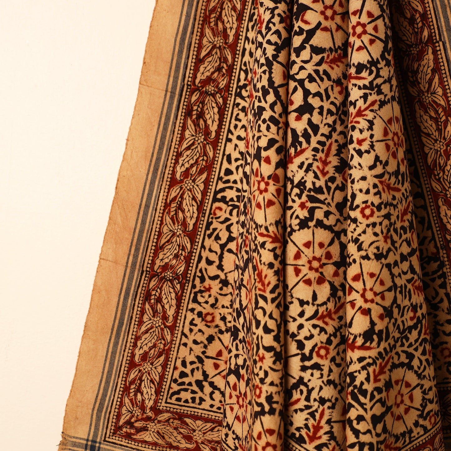 Beige - Handloom Cotton Block Printed Pedana Kalamkari Towel 17