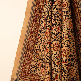 Beige - Handloom Cotton Block Printed Pedana Kalamkari Towel 17