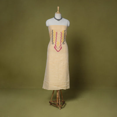 Beige - handloom cotton unstitched phulia jamdani kurta
