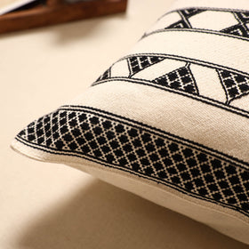 Beige - handloom cotton urmul kashida stitch cushion cover