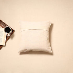 Beige - handloom cotton urmul kashida stitch cushion cover