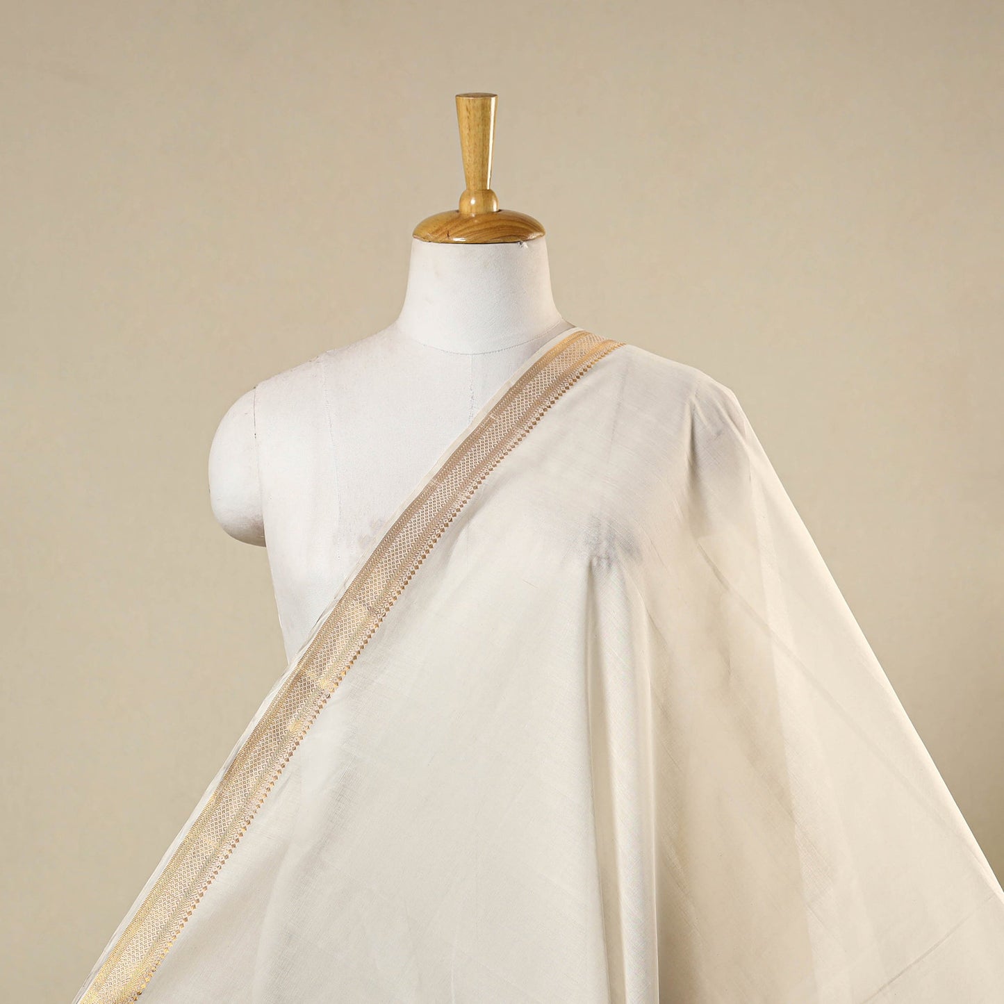 Beige - handloom cotton zari border mangalagiri fabric 01