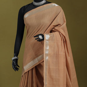 Beige - handloom cotton zari border mangalagiri saree 13