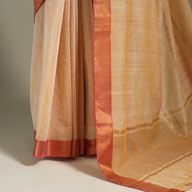 Beige Handloom Cotton Zari Border Mangalagiri Saree