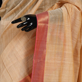 Beige Handloom Cotton Zari Border Mangalagiri Saree