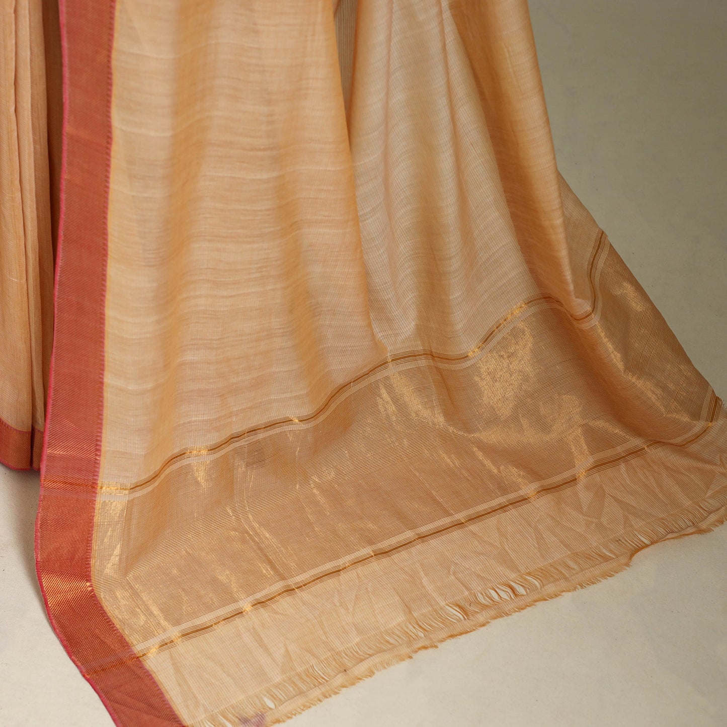Beige Handloom Cotton Zari Border Mangalagiri Saree