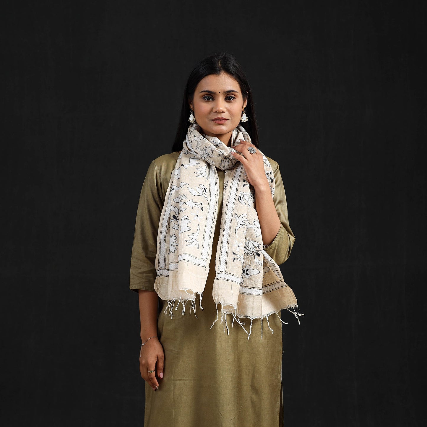 Beige - handloom desi tussar bengal nakshi kantha work