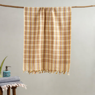 Beige - handloom fine cotton checks bath towel 41