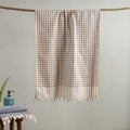 Beige Handloom Fine Cotton Checks Bath Towel