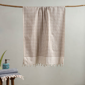 Beige Handloom Fine Cotton Checks Bath Towel