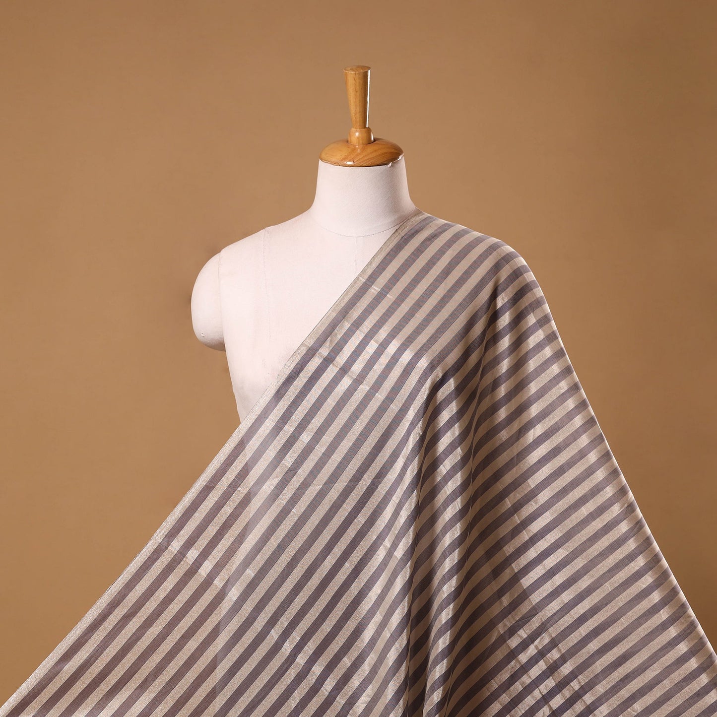 Handloom full tissue silver zari stripes chanderi silk