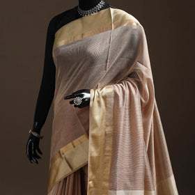 Beige - handloom maheshwari saree with ghicha pallu resham