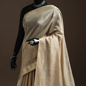 Beige - handloom maheshwari saree with zari border 01