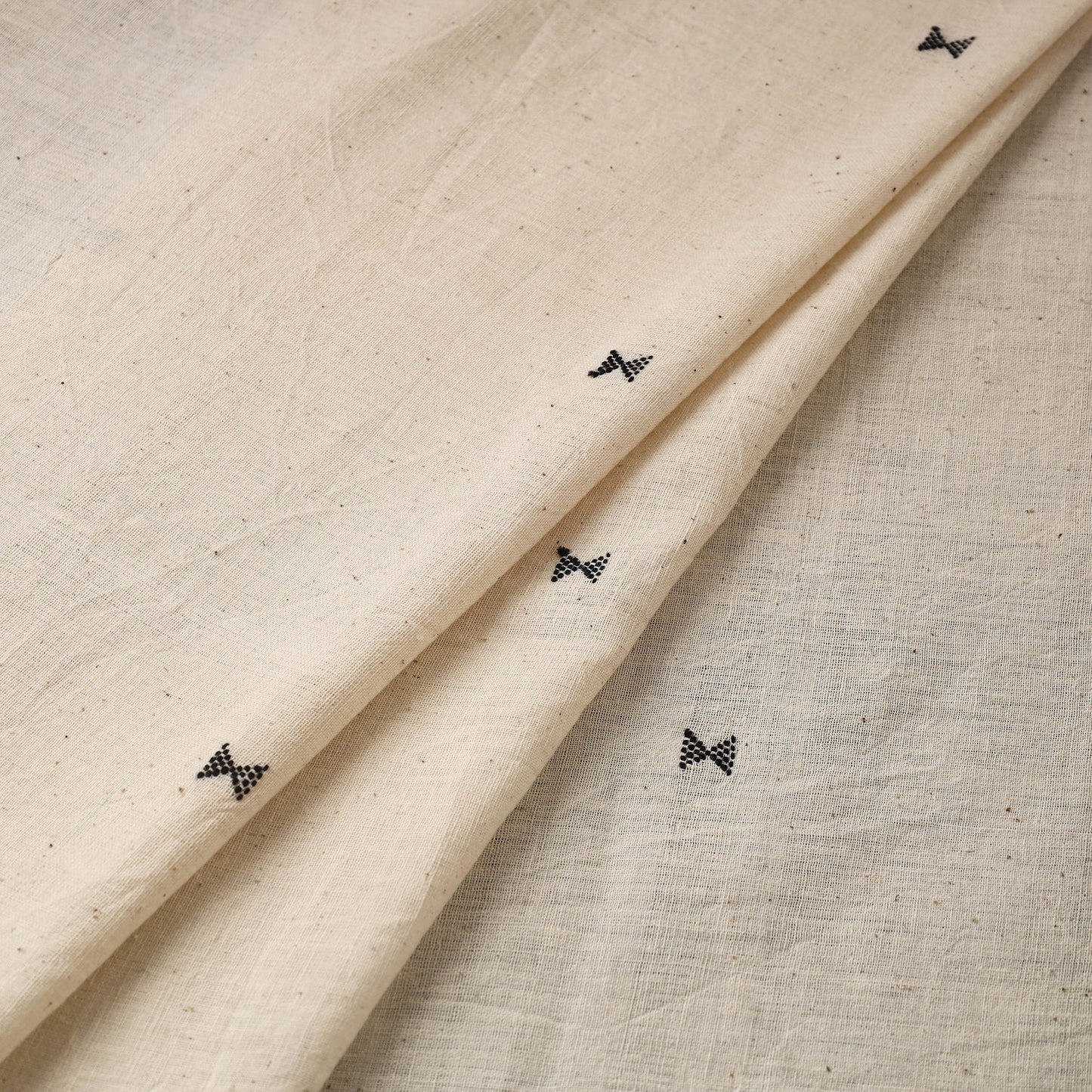 Beige Handloom Organic Buti Kala Cotton Fabric
