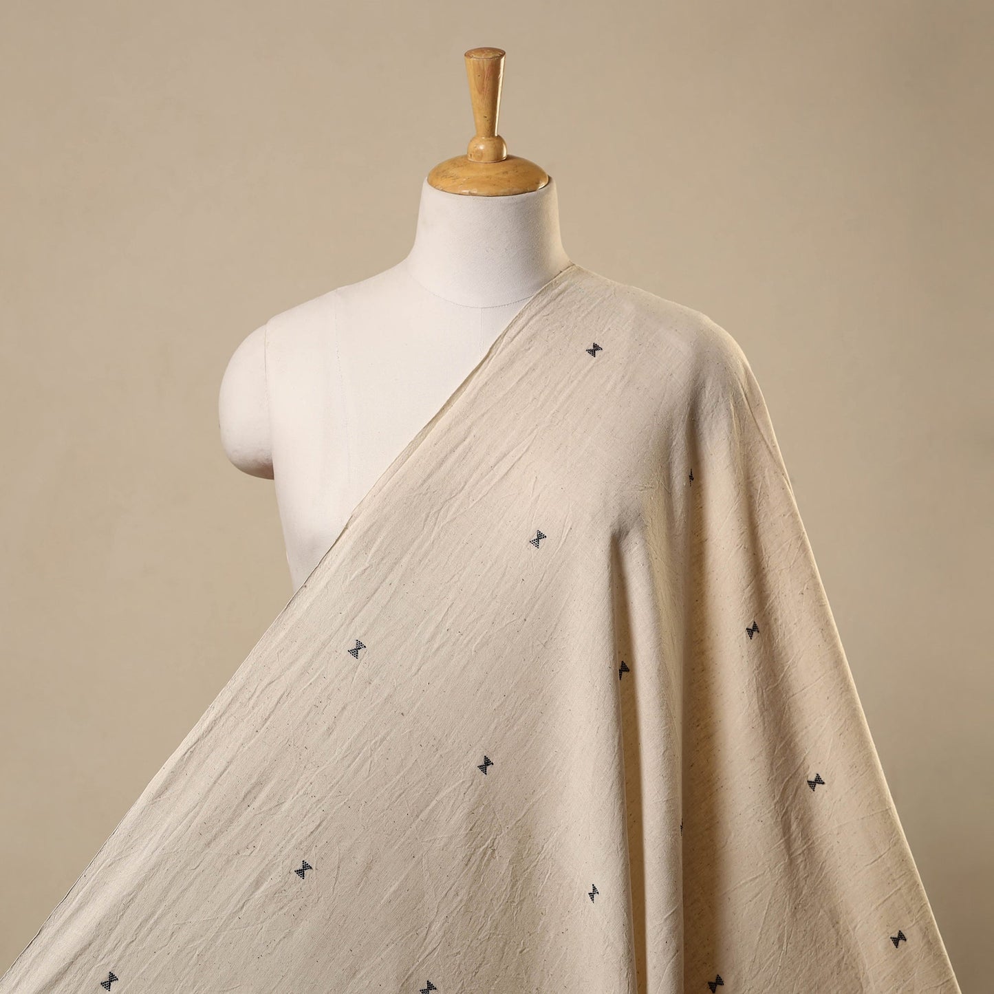 Beige Handloom Organic Buti Kala Cotton Fabric