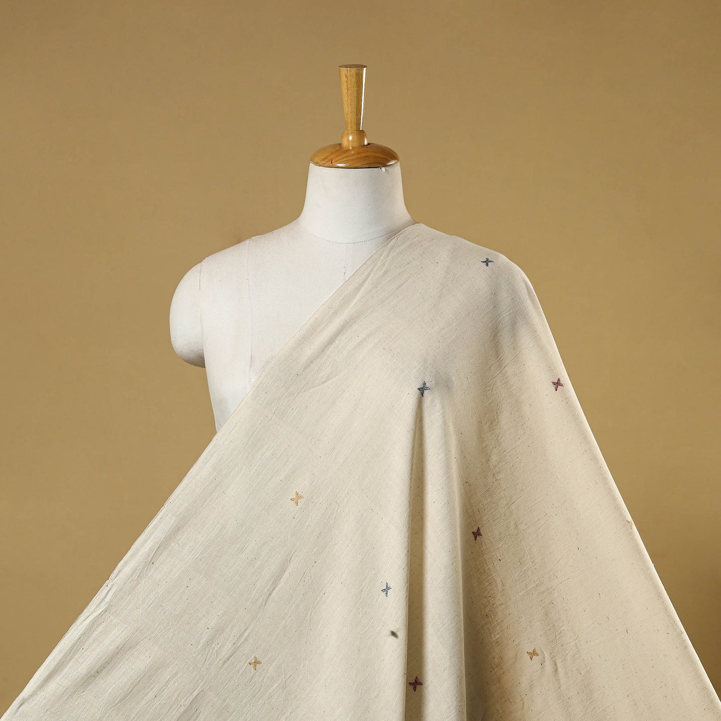 Beige - handloom organic buti kala cotton fabric 03