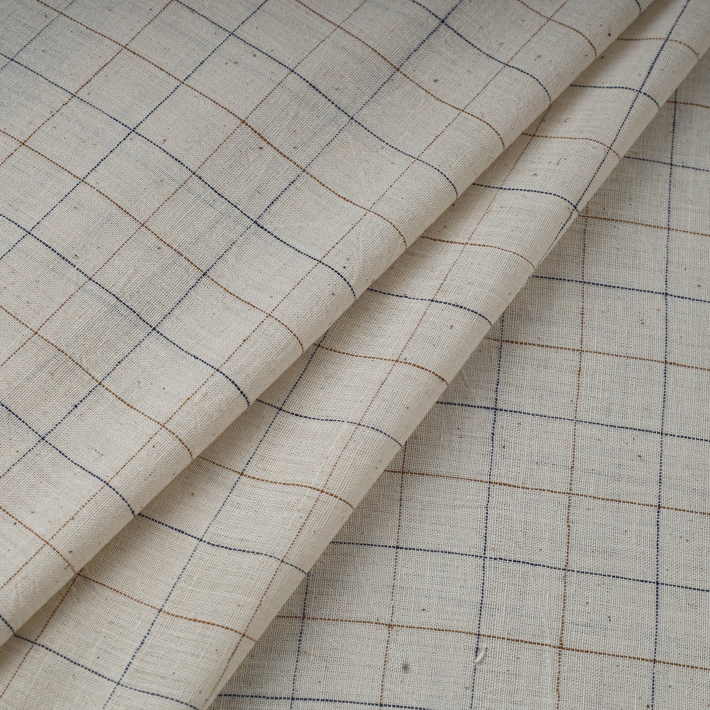 Beige - handloom organic checks kala cotton fabric 04