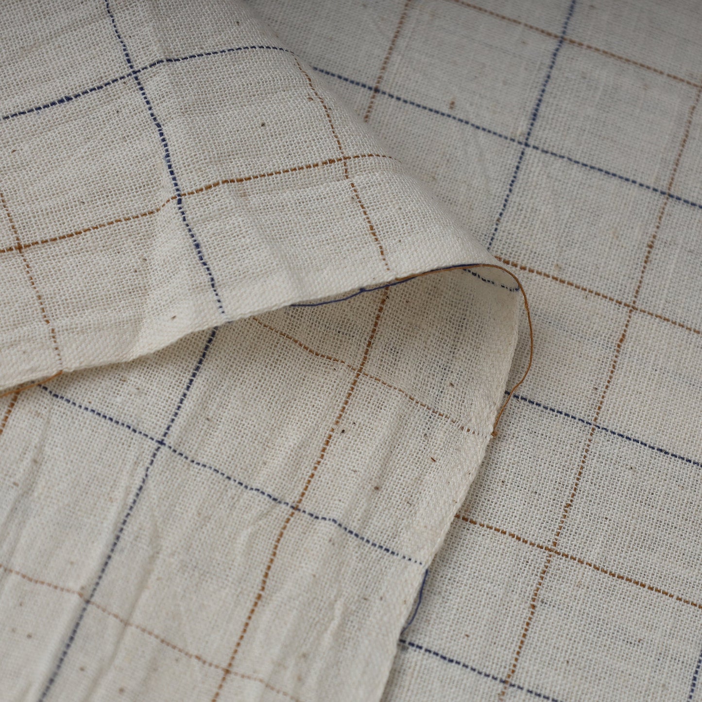 Beige - handloom organic checks kala cotton fabric 04