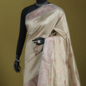 Beige - handloom pure katan silk kaduwa zari buti banarasi
