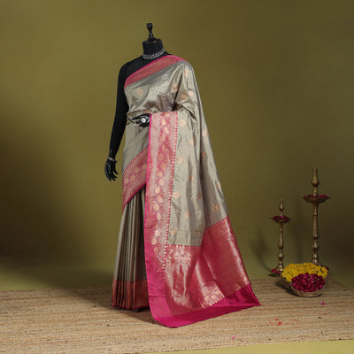 Beige - handloom pure katan silk kaduwa zari buti banarasi