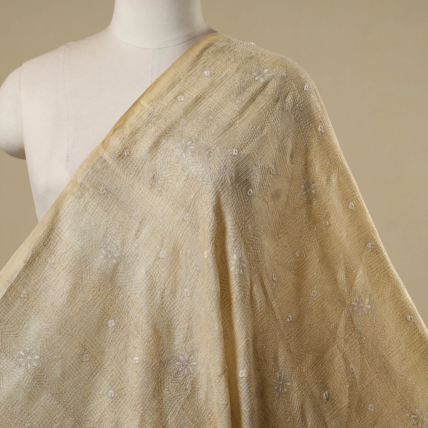 Handloom pure tussar silk kantha work fabric 13