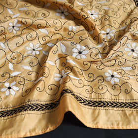  Beige Handloom Silk Bengal Kantha Work Stole