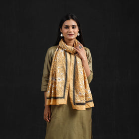  Beige Handloom Silk Bengal Kantha Work Stole