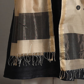 Beige Handloom Silk Cotton Circle Buti Maheshwari Dupatta