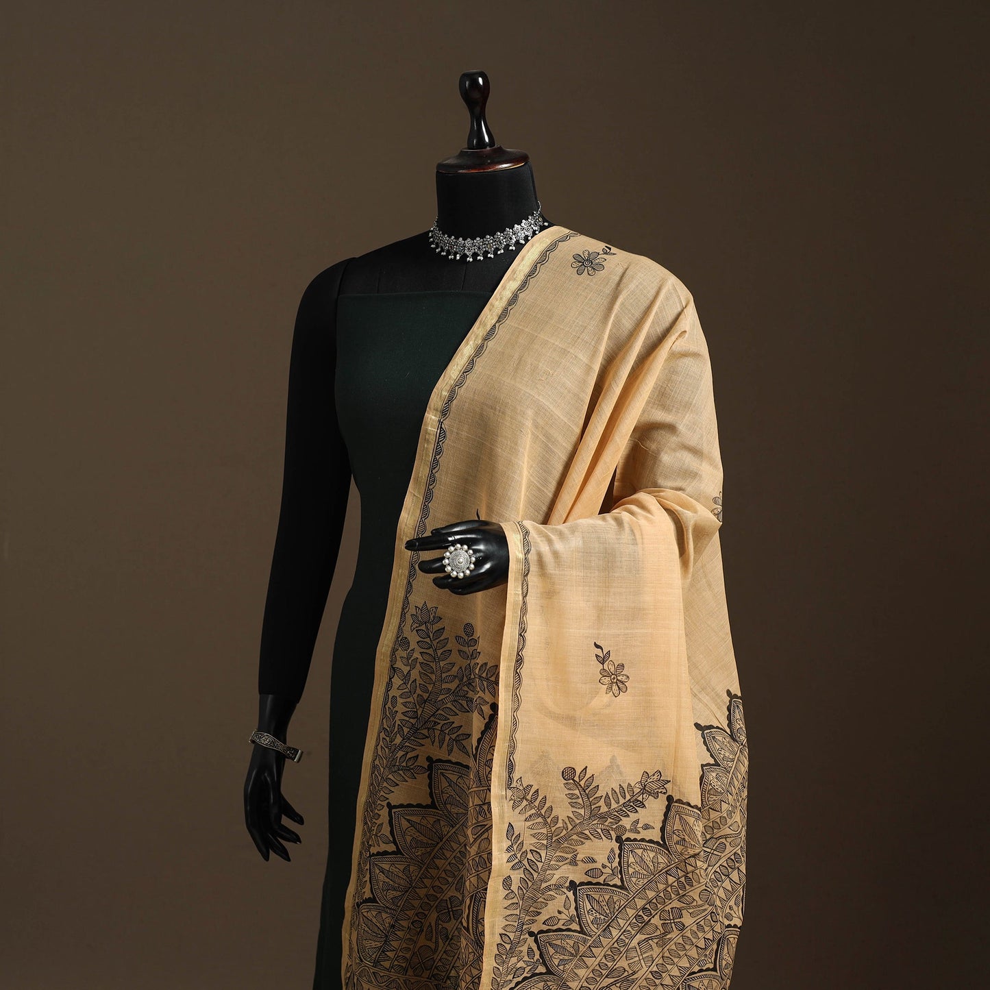 Handloom silk cotton handpainted madhubani dupatta 05