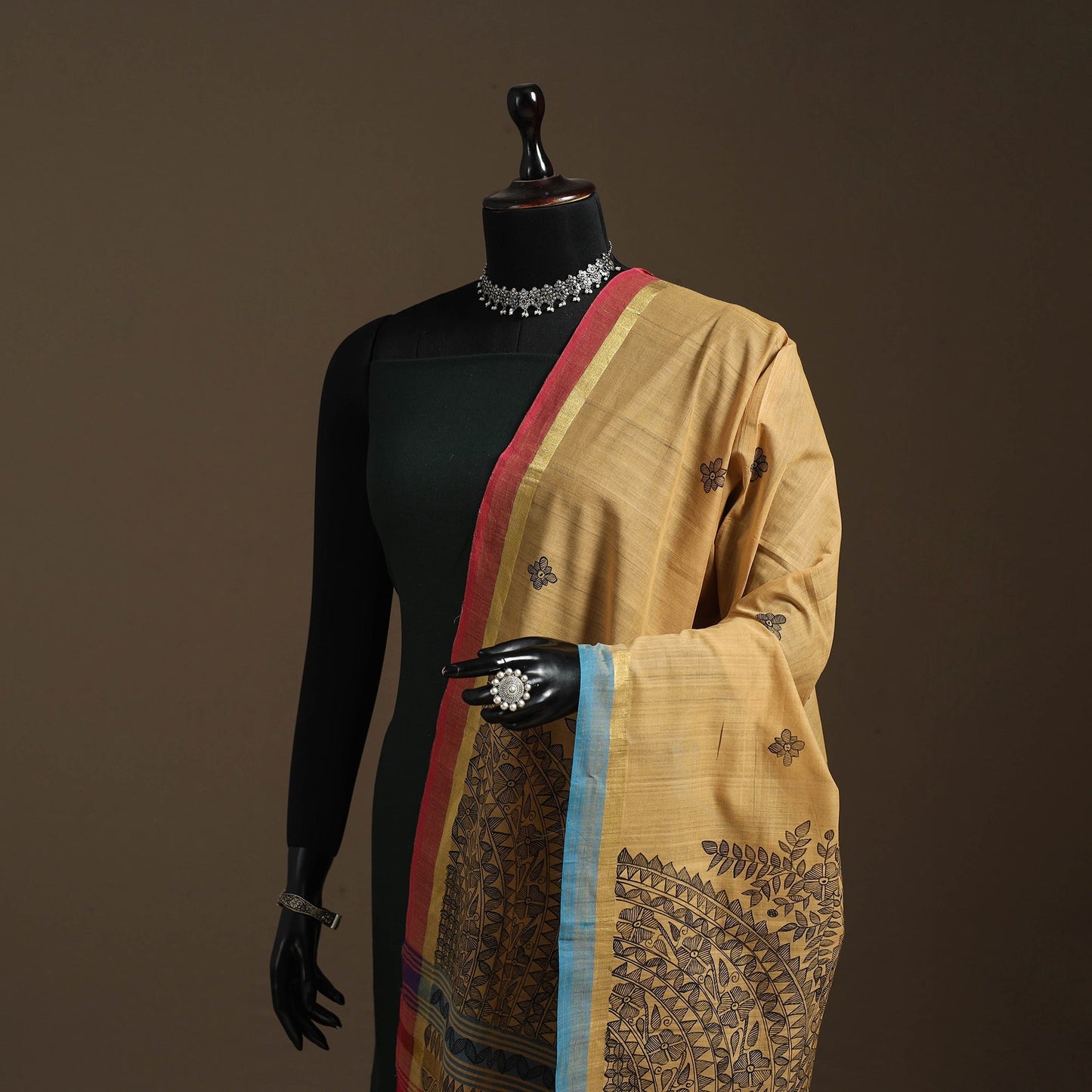 Handloom silk cotton handpainted madhubani dupatta 07