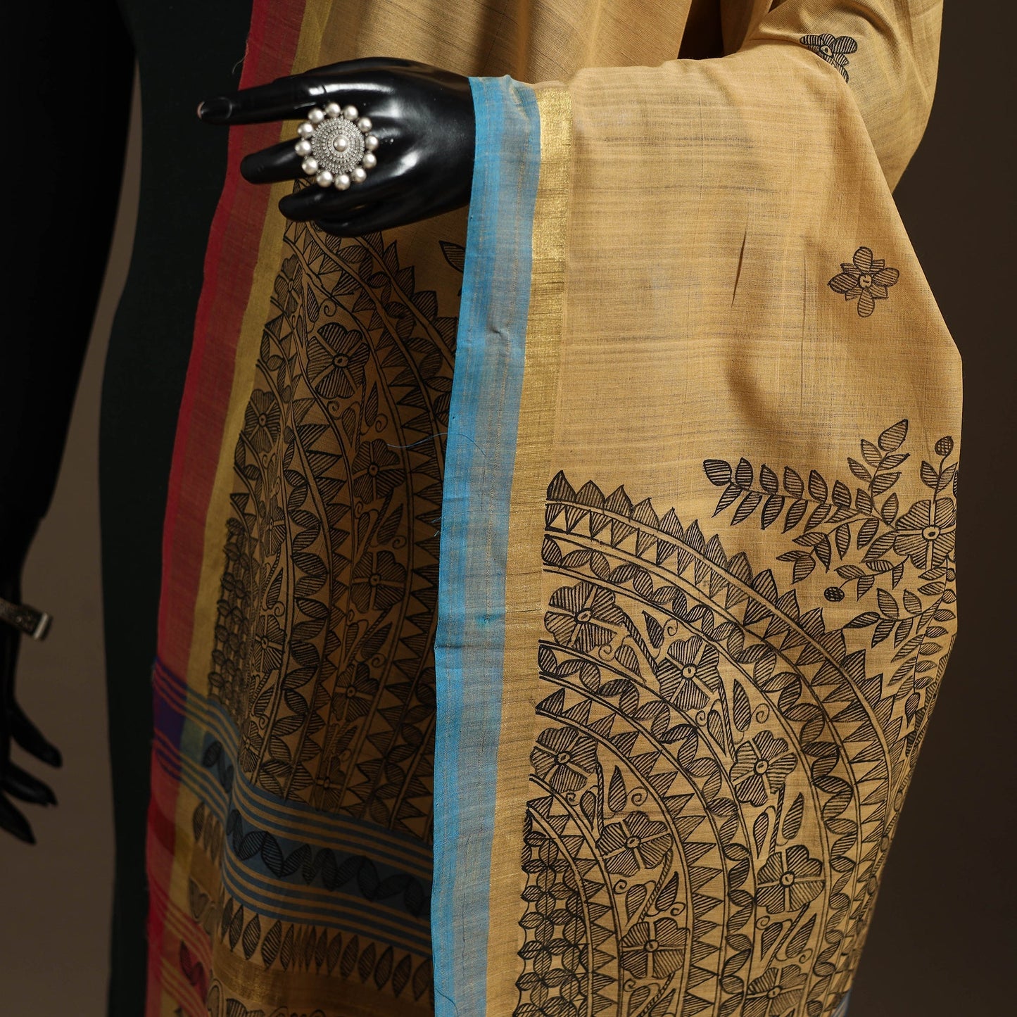 Handloom silk cotton handpainted madhubani dupatta 07