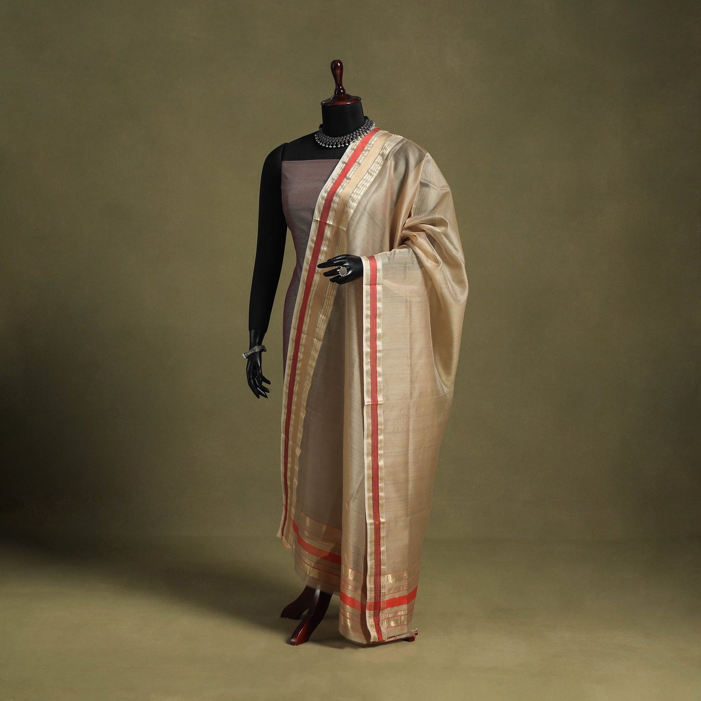 Beige - handloom silk cotton maheshwari dupatta 59