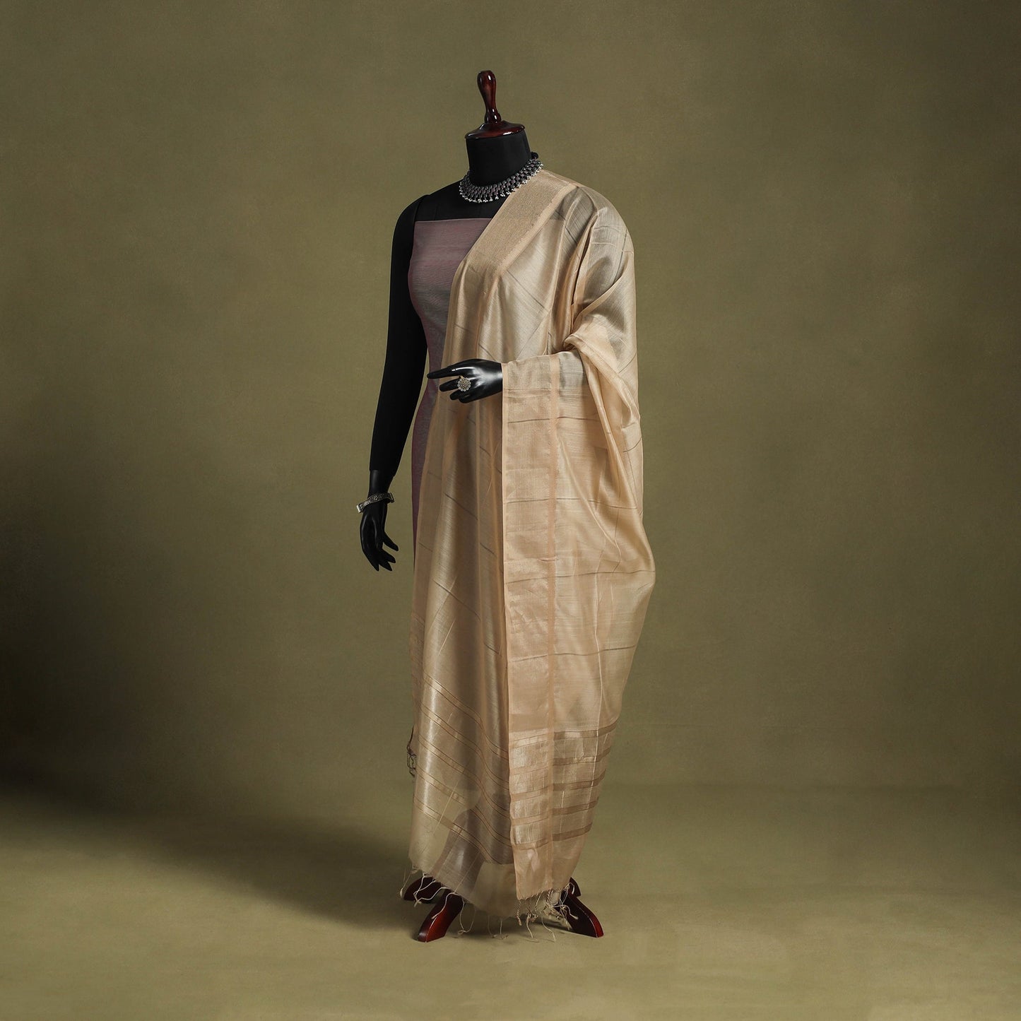 Beige - handloom silk cotton maheshwari dupatta 65