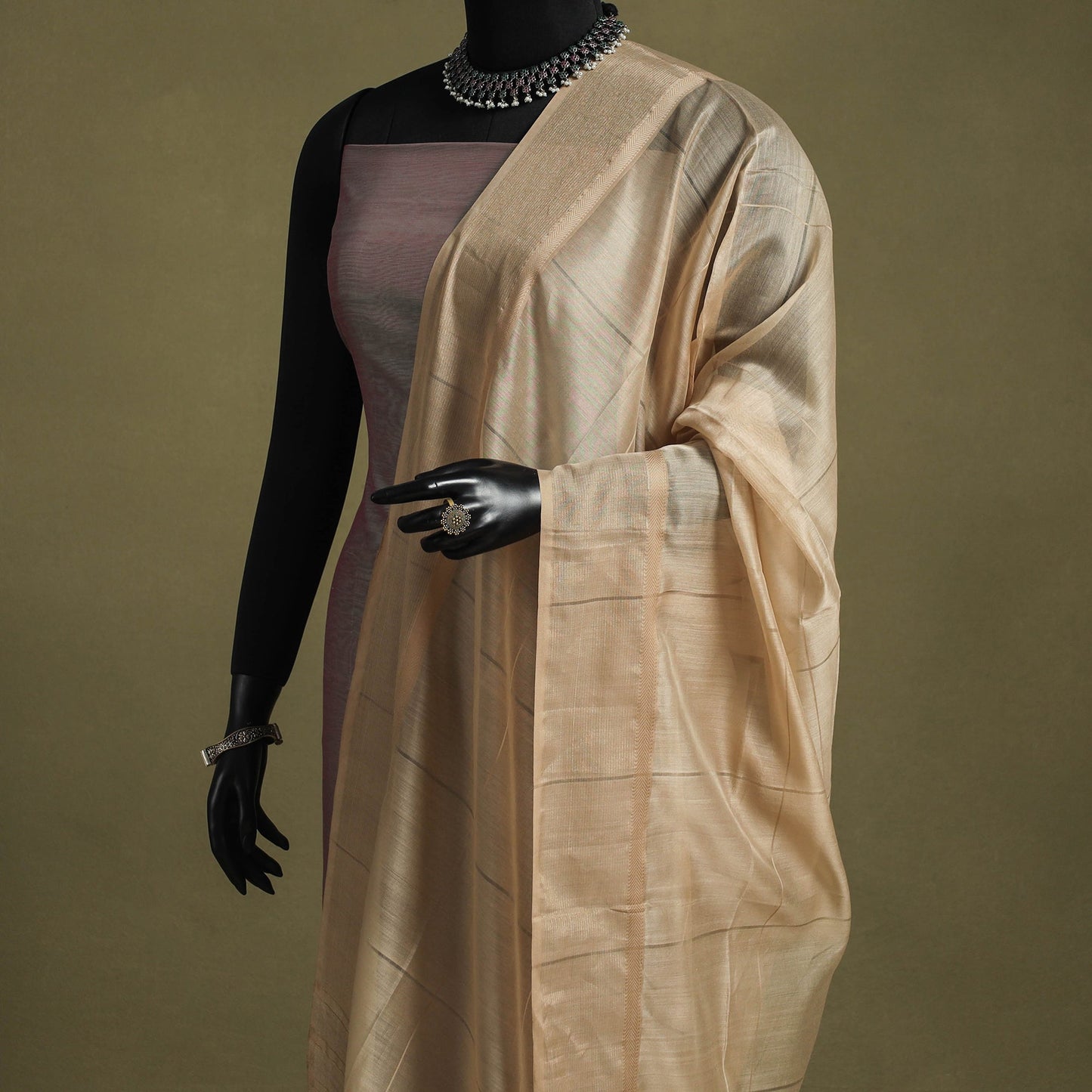 Beige - handloom silk cotton maheshwari dupatta 65