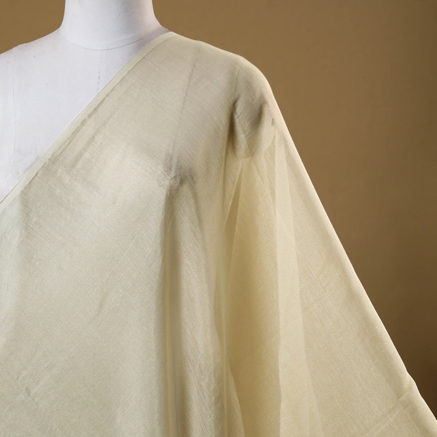 Beige - handloom silk cotton tissue zari chanderi fabric 05