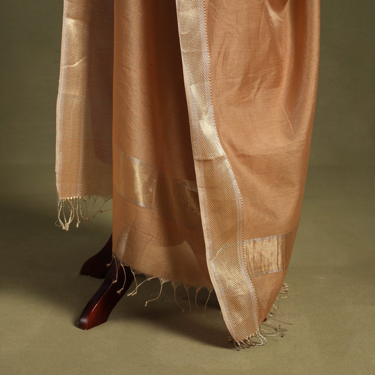 Beige - handloom silk cotton tissue zari maheshwari dupatta