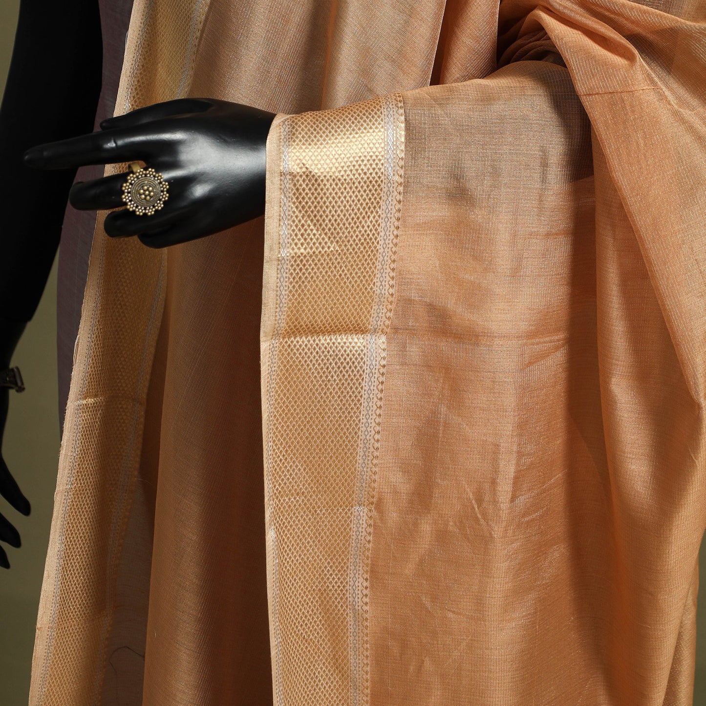 Beige - handloom silk cotton tissue zari maheshwari dupatta