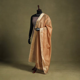 Beige - handloom silk cotton tissue zari maheshwari dupatta