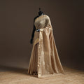 Beige - handloom tissue zari maheshwari saree with border