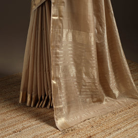 Beige - handloom tissue zari maheshwari saree with border