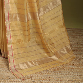 Beige - handloom tissue zari weave silk cotton buti
