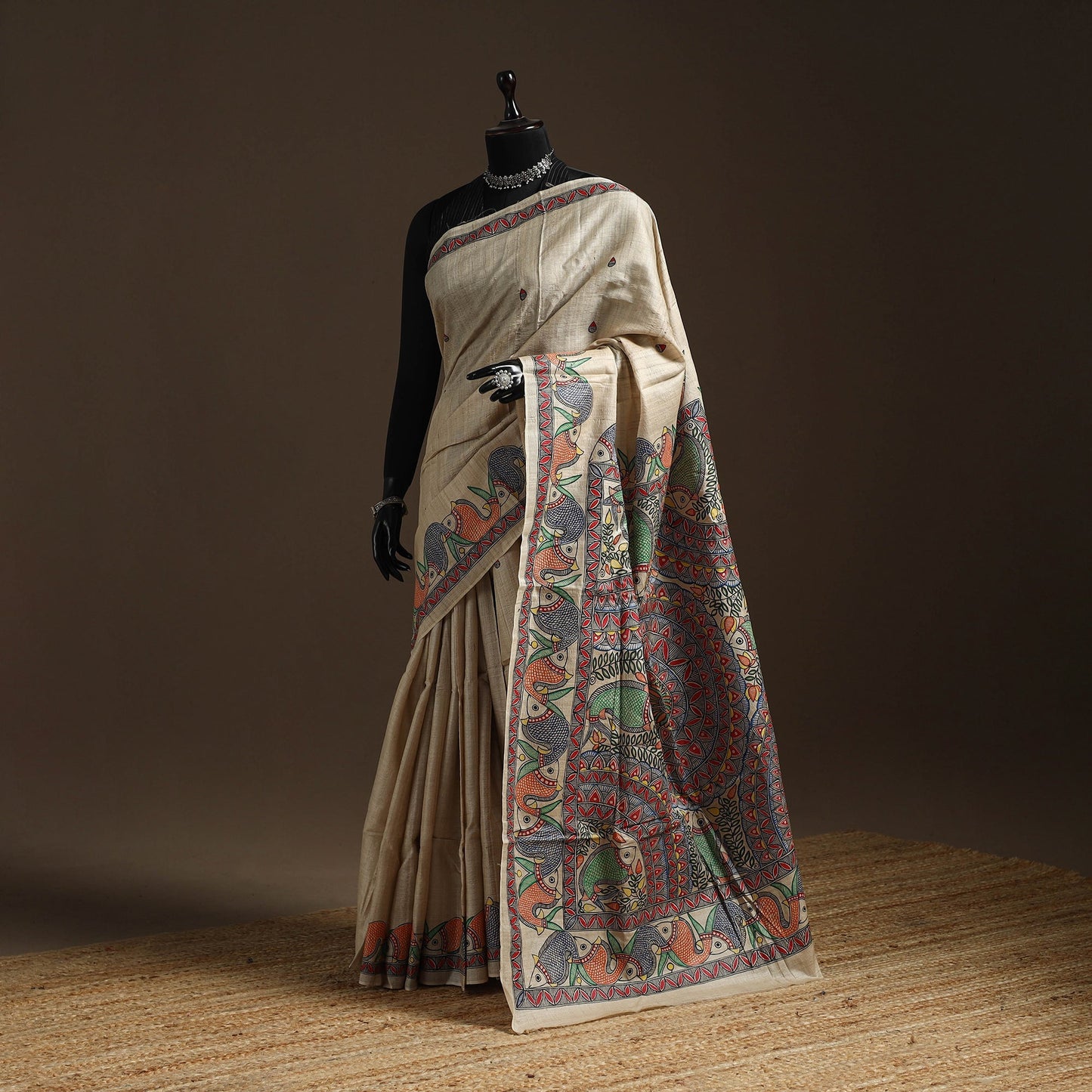 Handloom tussar silk handpainted madhubani saree 05