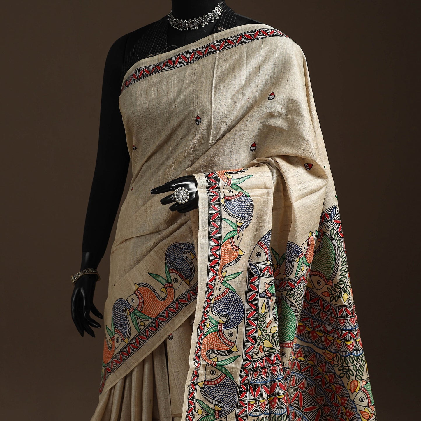 Handloom tussar silk handpainted madhubani saree 05