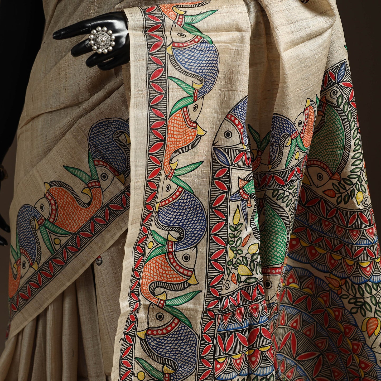 Handloom tussar silk handpainted madhubani saree 05
