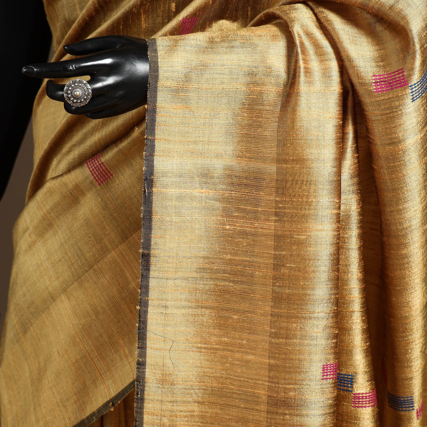 Beige - handloom tussar silk zari border bhagalpuri saree
