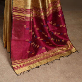 Beige - handloom tussar silk zari border bhagalpuri saree